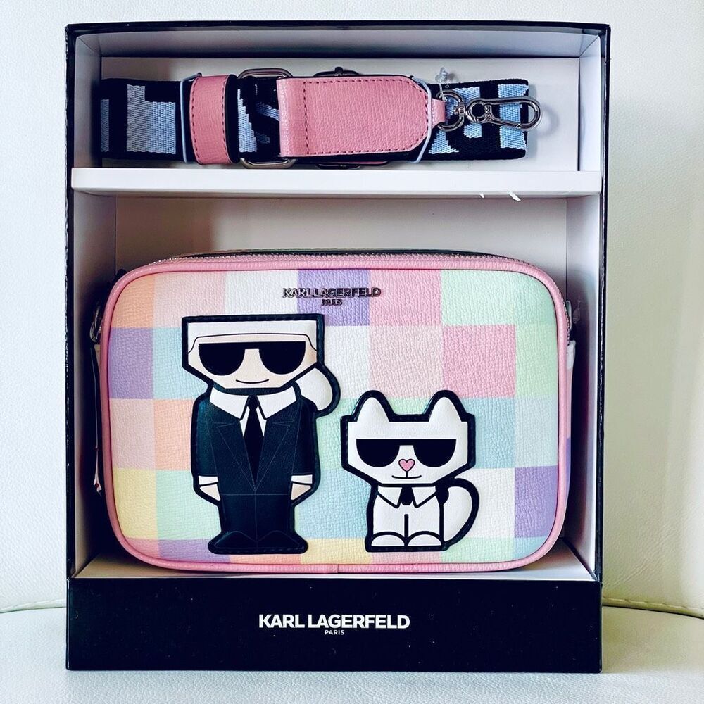 Nwt Rare Karl Lagerfeld Cat Maybelle Camera Pastel Colors Crossbody Bag Gift Box
